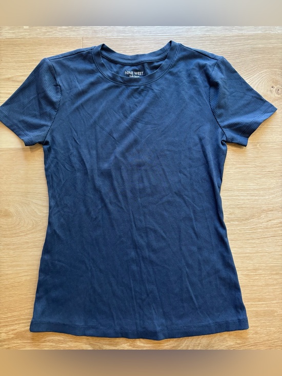 Nine West Tops - Nine West Navy Ribbed Short Sleeve Tee